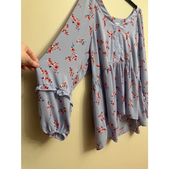 Counterparts Floral Peplum Blouse XL – Lavender Ruffle Sleeve High Low Top - Picture 3 of 7